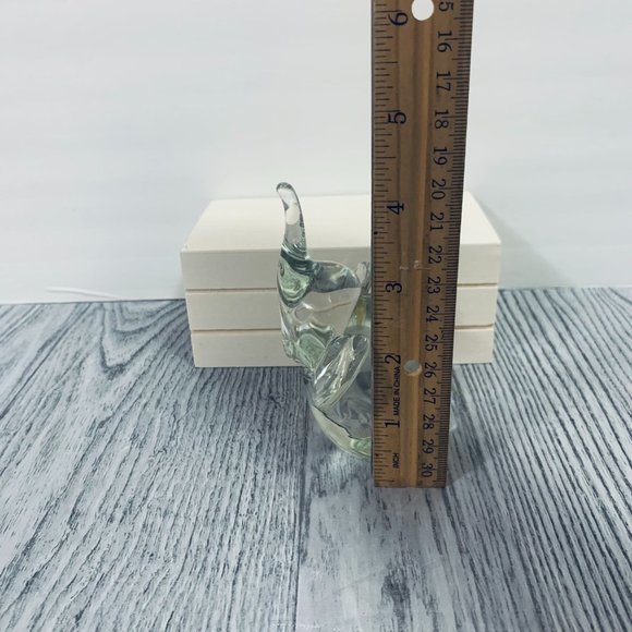 Glass Art Clear Glass Sitting Baby Elephant Trunk Up Figurine - Picture 7 of 8